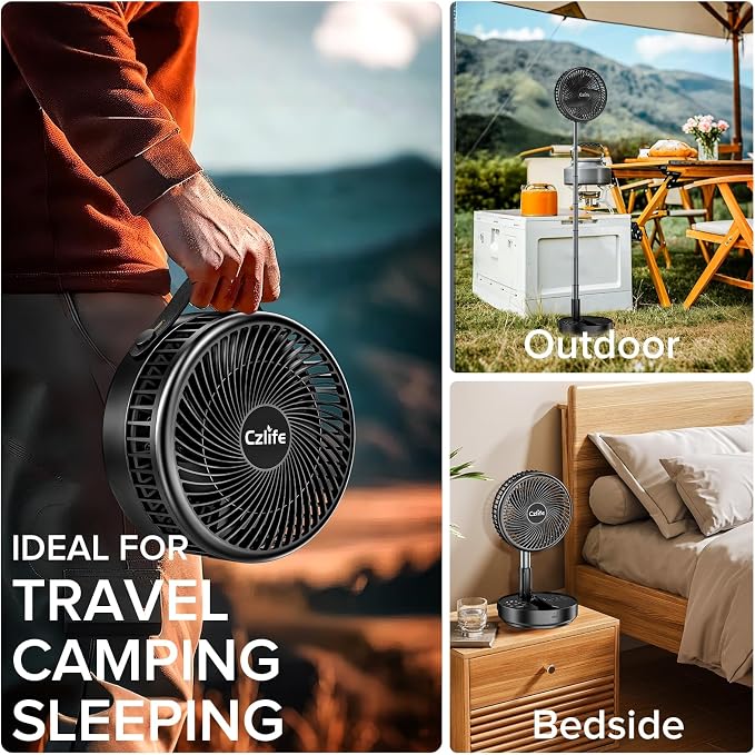 F9 Portable Fan, 10000mAh Rechargeable Battery Powered for Travel Sleeping Camping Bedroom Outdoor, Cordless Floor Desk USB