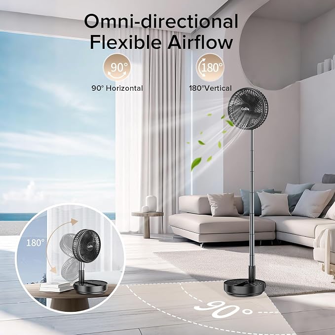 F9 Portable Fan, 10000mAh Rechargeable Battery Powered for Travel Sleeping Camping Bedroom Outdoor, Cordless Floor Desk USB