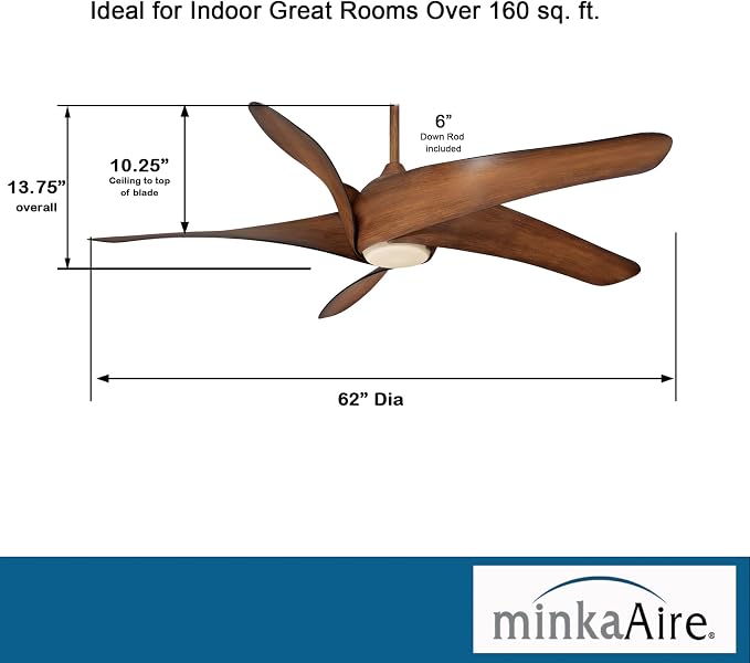 F905L-DK Artemis XL5 62 Inch Ceiling Fan with LED Light and DC Motor in Distressed Koa Finish, alternate product view 3