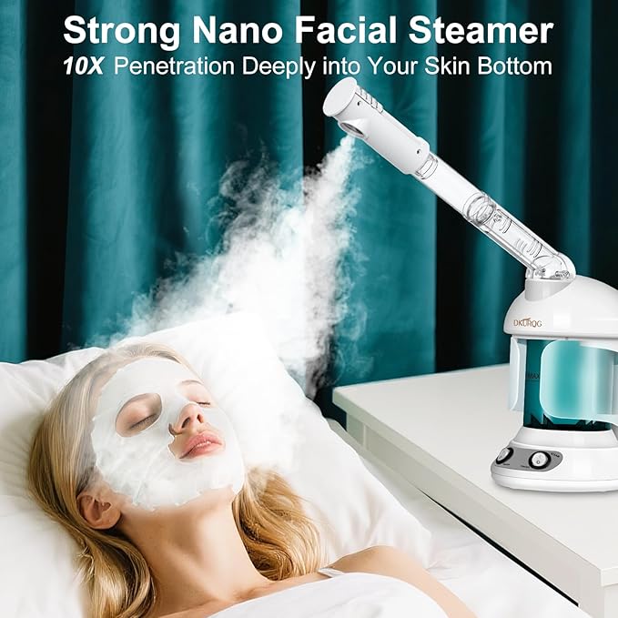 Facial Steamer, Nano Ionic Face Steamer for Facial Deep Cleaning Portable Ozone Steamer with Extendable 360° Rotating Arm