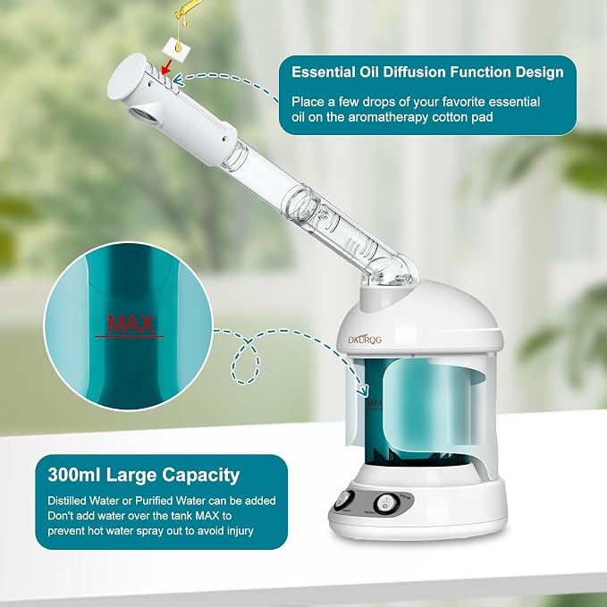 Facial Steamer, Nano Ionic Face Steamer for Facial Deep Cleaning Portable Ozone Steamer with Extendable 360° Rotating Arm