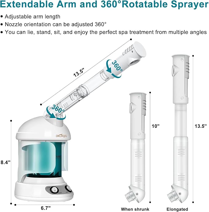 Facial Steamer, Nano Ionic Face Steamer for Facial Deep Cleaning Portable Ozone Steamer with Extendable 360° Rotating Arm