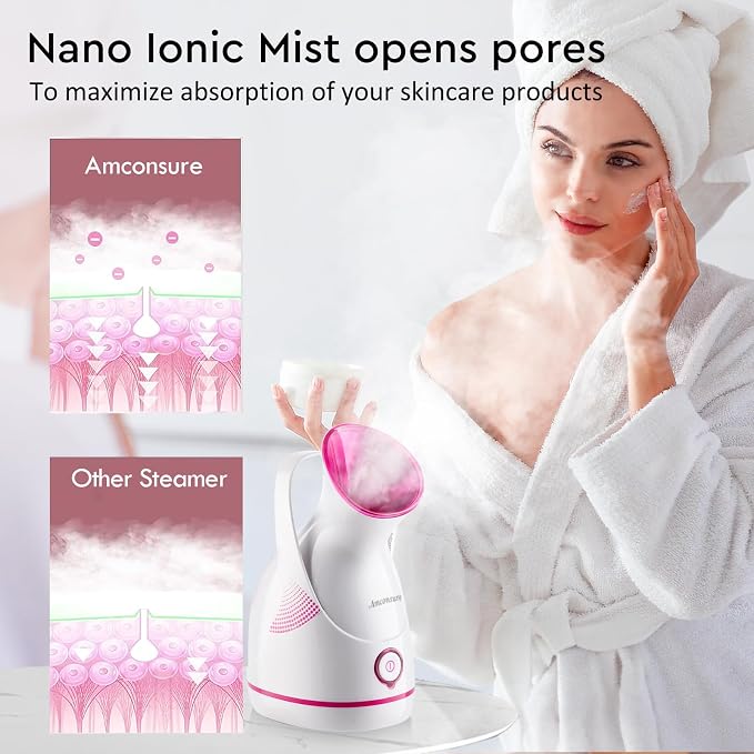 Facial Steamer - Nano Ionic Face Steamer Warm Mist Steamer for Home Sauna SPA, alternate product view 3