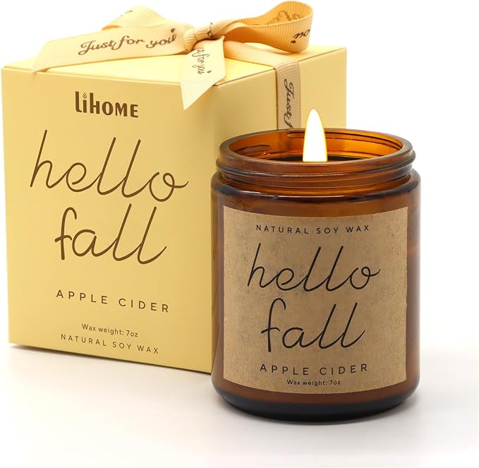 Fall Candles - Fall Decor for Home, Gifts for Women Mom Friend, Natural Soy Wax Apple Cider Scented Candles(7oz) 7oz glass