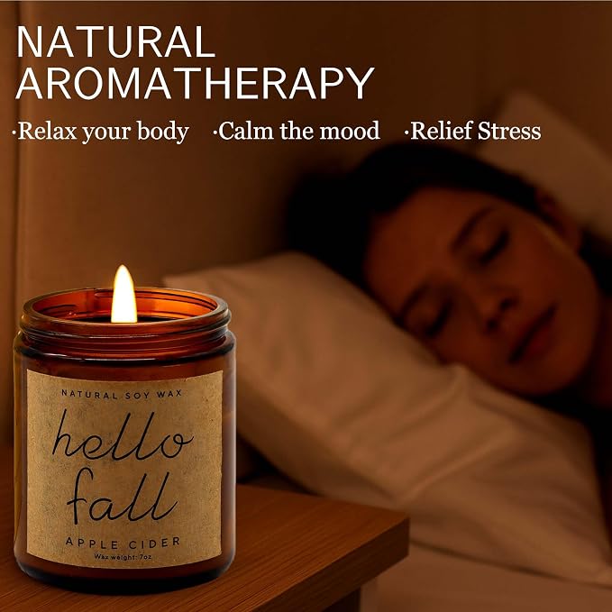 Fall Candles - Fall Decor for Home, Gifts for Women Mom Friend, Natural Soy Wax Apple Cider Scented Candles(7oz) 7oz glass