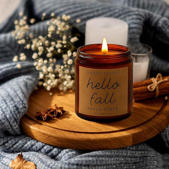 Fall Candles - Fall Decor for Home, Gifts for Women Mom Friend, Natural Soy Wax Apple Cider Scented Candles(7oz) 7oz glass