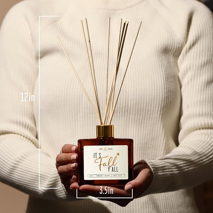 Fall Reed Diffusers for Home Set, Fall Diffuser -It's Fall Y'all! w/Apple, Cinnamon & Nutmeg I Infused w/Essential Oils I
