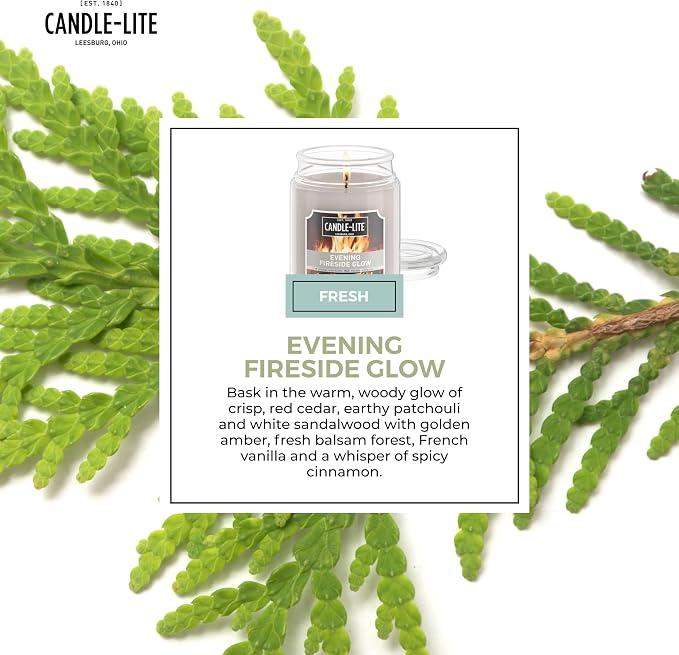 Fall Scented Candles, Evening Fireside Glow, 18 oz Jar, Proudly Poured in The USA, Aromatherapy Candle, Single-Wick with 110