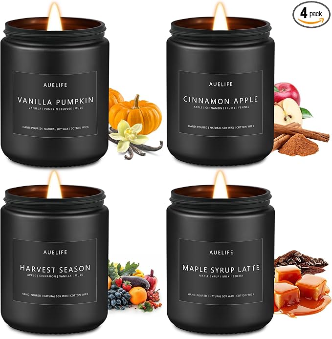 Fall & Winter Holiday Candle Set – 4-Pack Cozy Soy Candles with Pumpkin Vanilla, Cinnamon Apple, product image