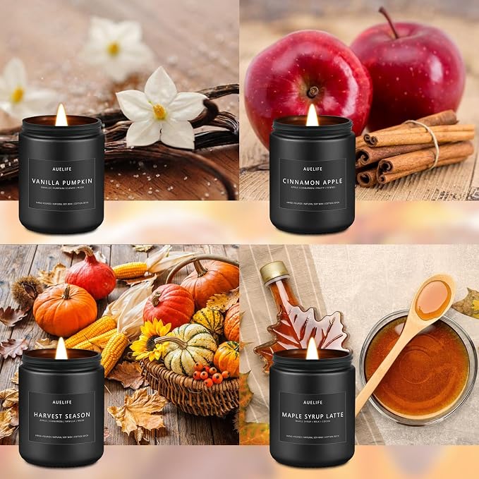 Fall & Winter Holiday Candle Set – 4-Pack Cozy Soy Candles with Pumpkin Vanilla, Cinnamon Apple, alternate product view 2
