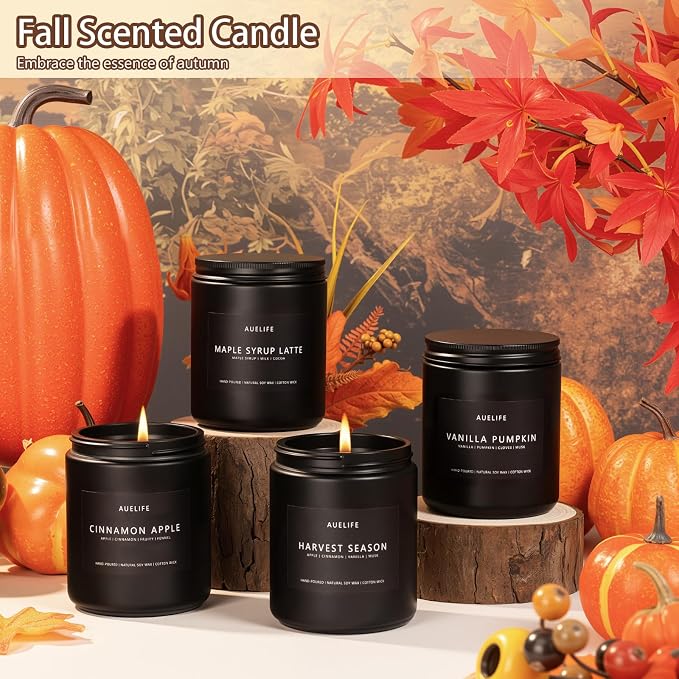 Fall & Winter Holiday Candle Set – 4-Pack Cozy Soy Candles with Pumpkin Vanilla, Cinnamon Apple, alternate product view 4