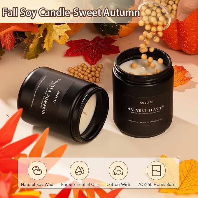 Fall & Winter Holiday Candle Set – 4-Pack Cozy Soy Candles with Pumpkin Vanilla, Cinnamon Apple, alternate product view 5