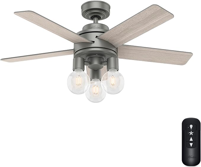 Fan Company, 50597, 44 inch Hardwick Matte Silver Ceiling Fan with LED Light Kit and Handheld Remote, product image