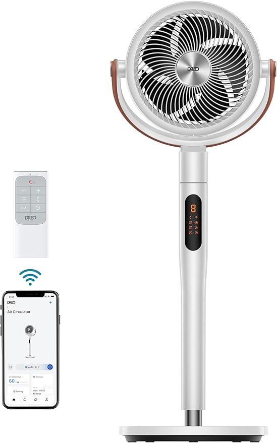 Fan for Bedroom, 100ft Standing Fans for Home, 120°+105° Smart Oscillating Pedestal Fans with Wi-Fi/Voice Control, DC Motor