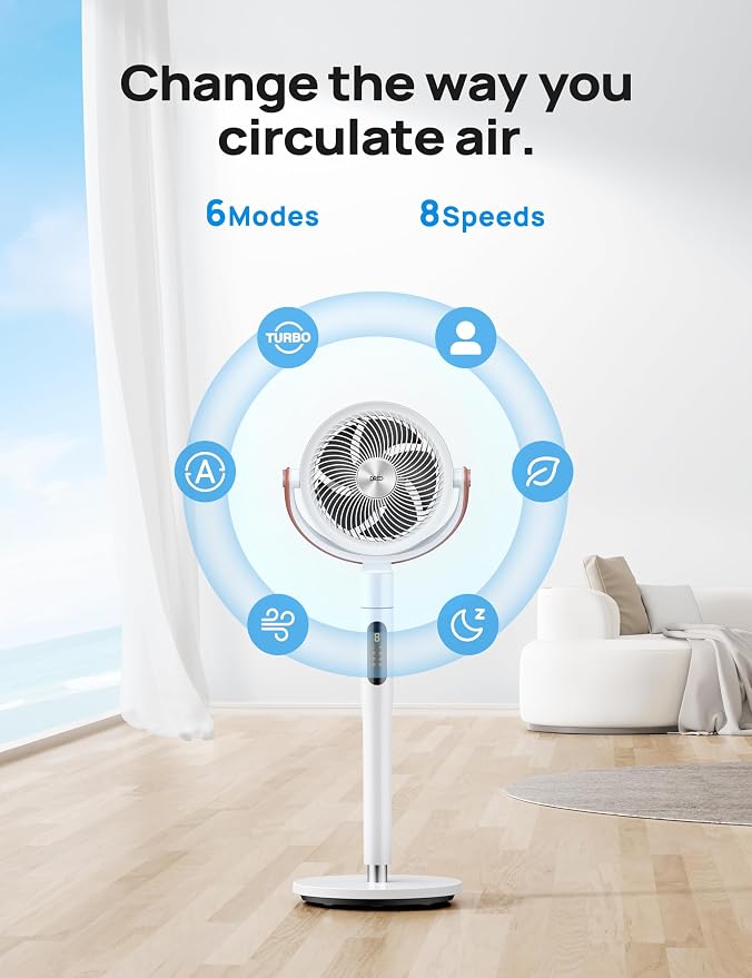 Fan for Bedroom, 100ft Standing Fans for Home, 120°+105° Smart Oscillating Pedestal Fans with Wi-Fi/Voice Control, DC Motor