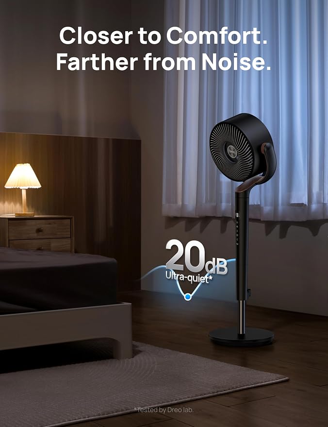 Fan for Bedroom, 120°+120°Omni-directional Oscillating Fan, 90ft, DC Motor, 20 dB Quiet Standing Pedestal Fans, 8 Speeds, 3