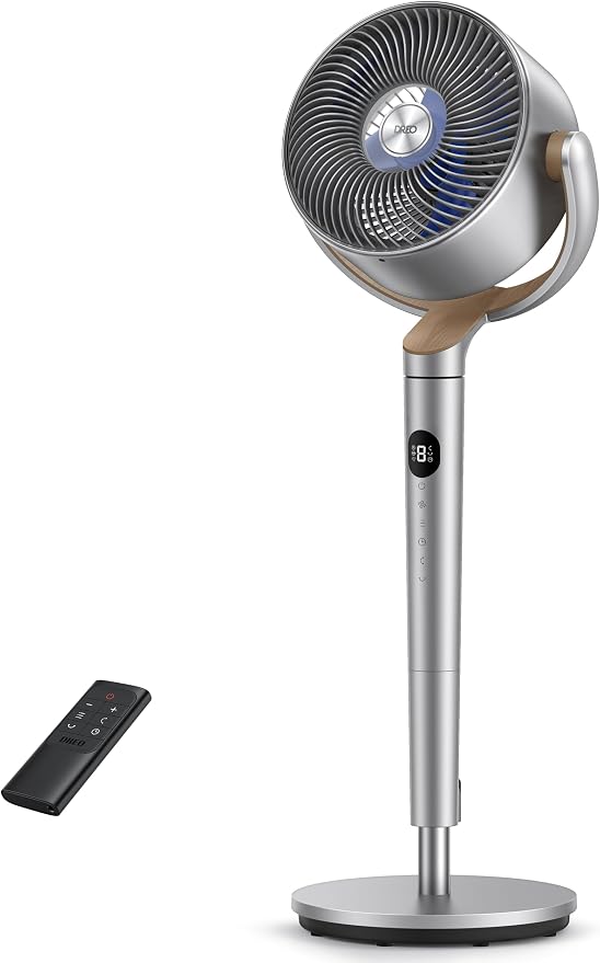 Fan for Bedroom, 120°+120°Omni-directional Oscillating Fan, 90ft, DC Motor, 20 dB Quiet Standing Pedestal Fans
