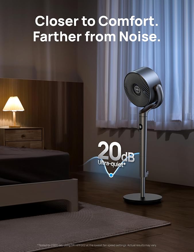 Fan for Bedroom, 120°+120°Omni-directional Oscillating Fan, 90ft, DC Motor, 20 dB Quiet Standing Pedestal Fans, alternate