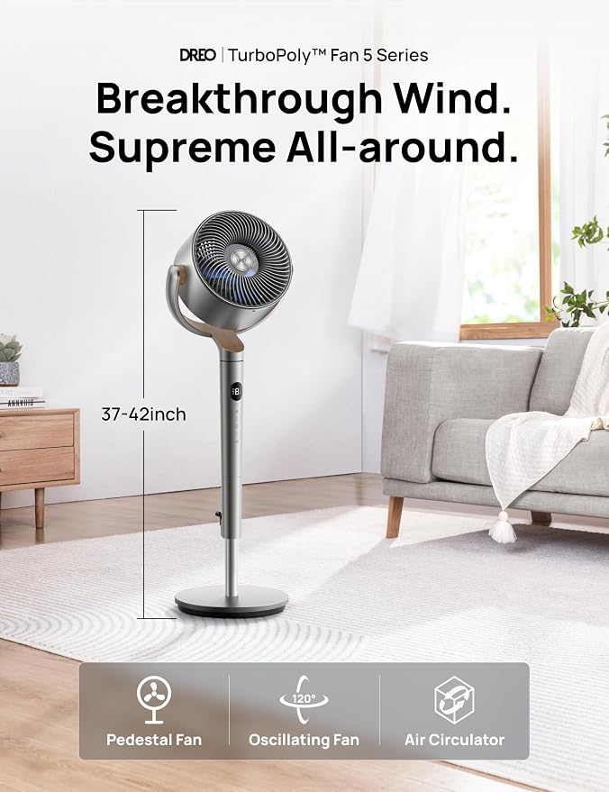 Fan for Bedroom, 120°+120°Omni-directional Oscillating Fan, 90ft, DC Motor, 20 dB Quiet Standing Pedestal Fans, alternate