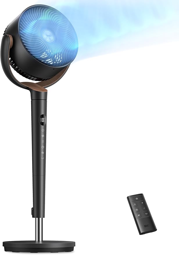 Fan for Bedroom, 120° Oscillating Standing Fan, Quiet Floor Fan with DC Motor, Pedestal Fan for Room, 9 Speeds, 4 modes