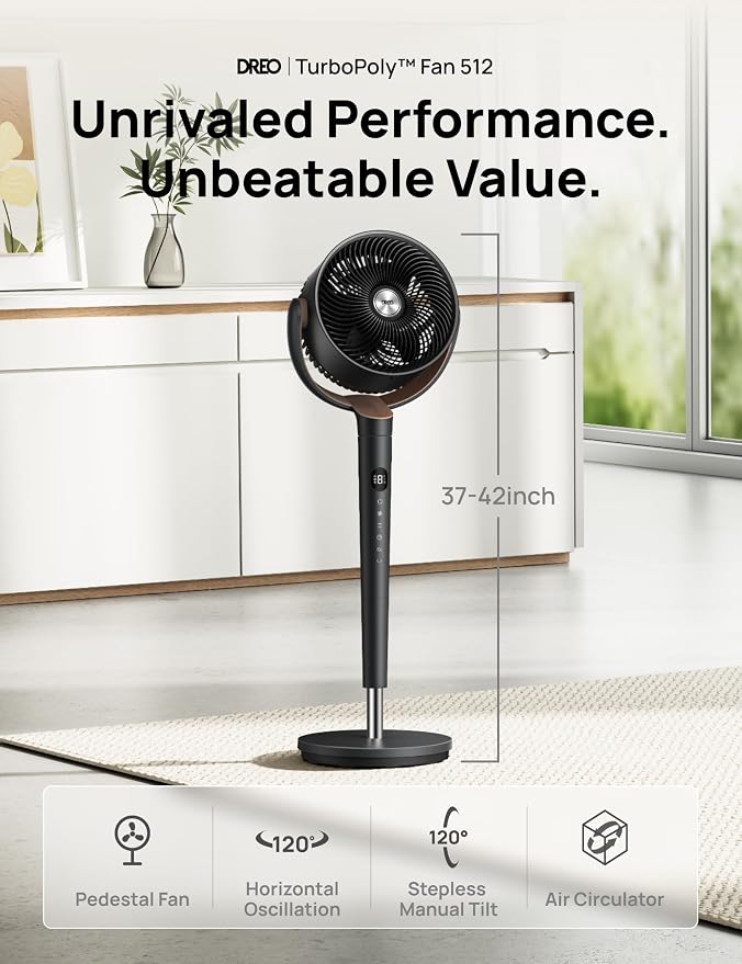 Fan for Bedroom, 120° Oscillating Standing Fan, Quiet Floor Fan with DC Motor, Pedestal Fan for Room, 9 Speeds, 4 modes