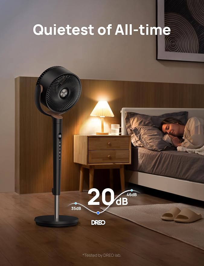 Fan for Bedroom, 120° Oscillating Standing Fan, Quiet Floor Fan with DC Motor, Pedestal Fan for Room, 9 Speeds, 4 modes