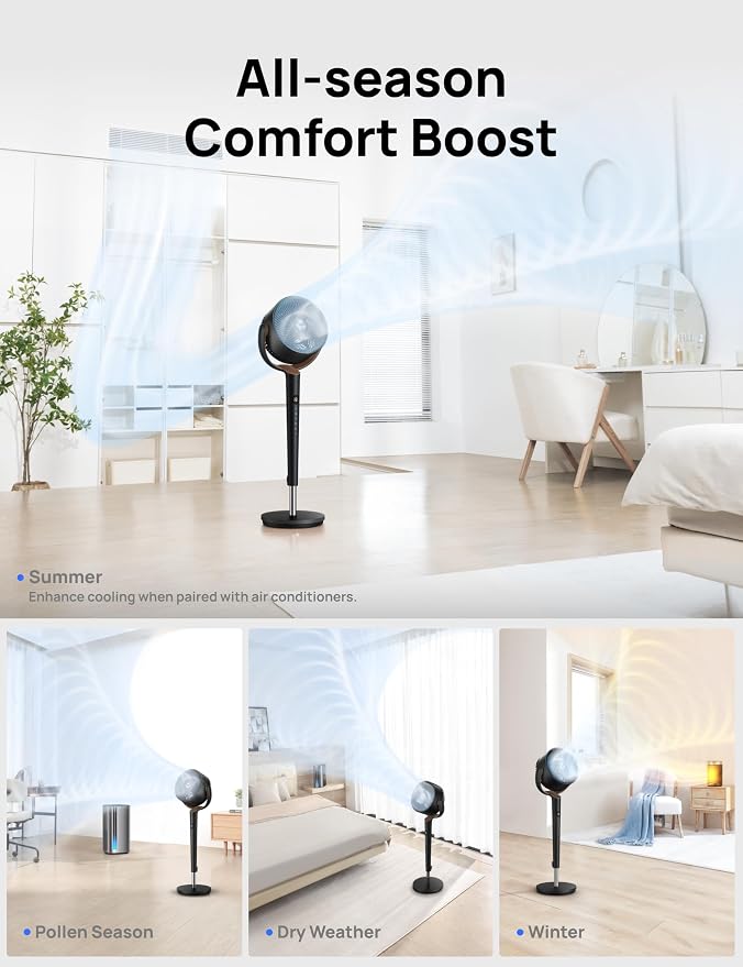 Fan for Bedroom, 120° Oscillating Standing Fan, Quiet Floor Fan with DC Motor, Pedestal Fan for Room, 9 Speeds, 4 modes