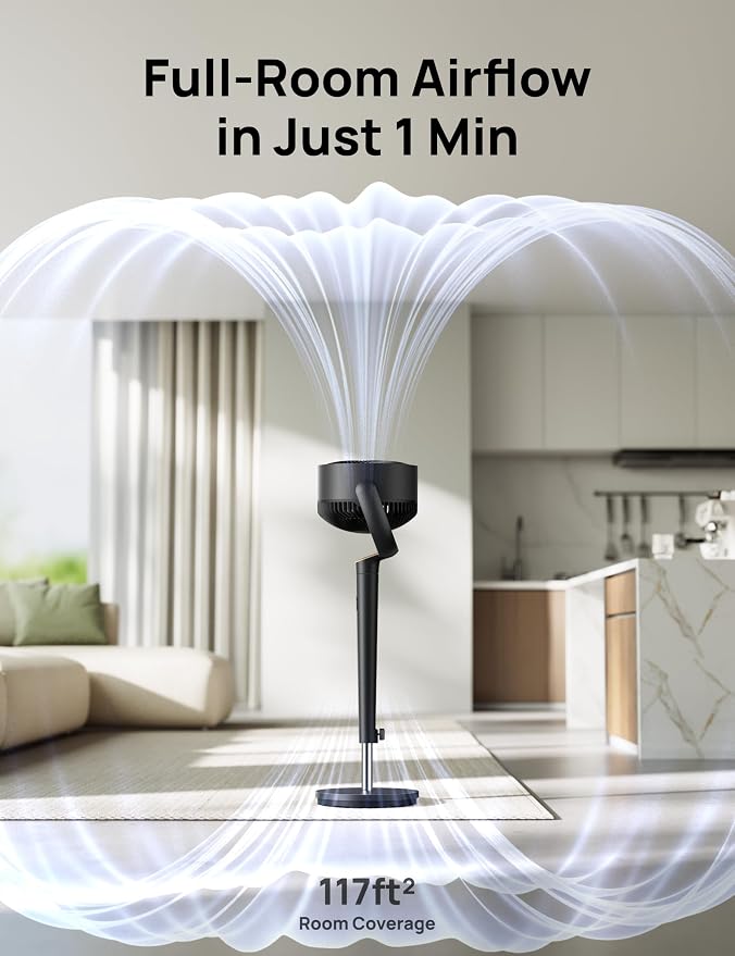 Fan for Bedroom, 120° Oscillating Standing Fan, Quiet Floor Fan with DC Motor, Pedestal Fan for Room, 9 Speeds, 4 modes