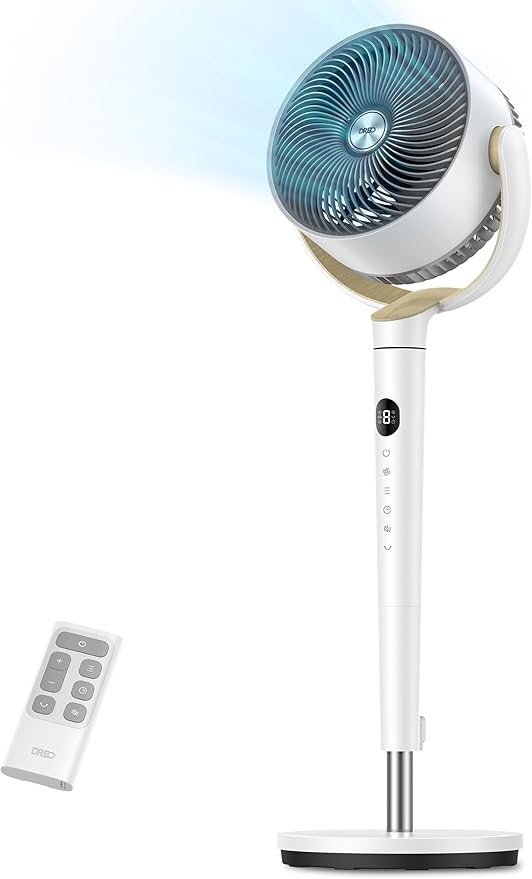Fan for Bedroom, 120° Oscillating Standing Fan, Quiet Pedestal Fan with DC Motor, 9 Speeds, 4 modes, 20dB, 120° Manual