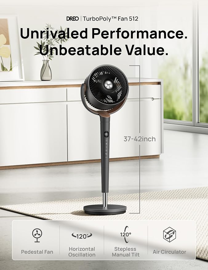Fan for Bedroom, 120° Oscillating Standing Fans, Quiet Floor Fan with DC Motor, 100ft Pedestal Fans for Room, 9 Speeds, 4