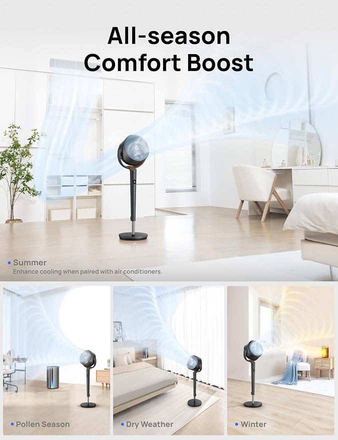 Fan for Bedroom, 120° Oscillating Standing Fans, Quiet Floor Fan with DC Motor, 100ft Pedestal Fans for Room, 9 Speeds, 4