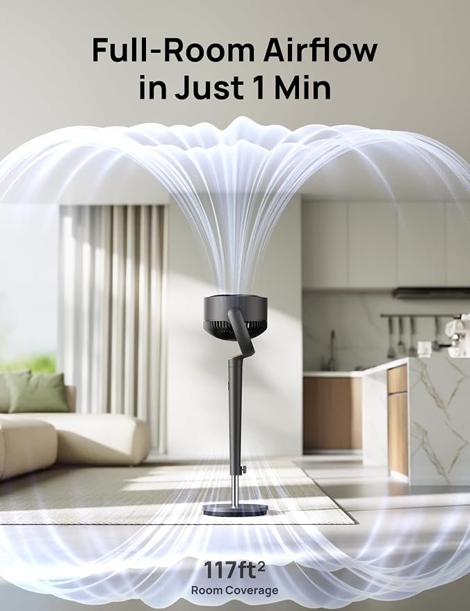 Fan for Bedroom, 120° Oscillating Standing Fans, Quiet Floor Fan with DC Motor, 100ft Pedestal Fans for Room, 9 Speeds, 4