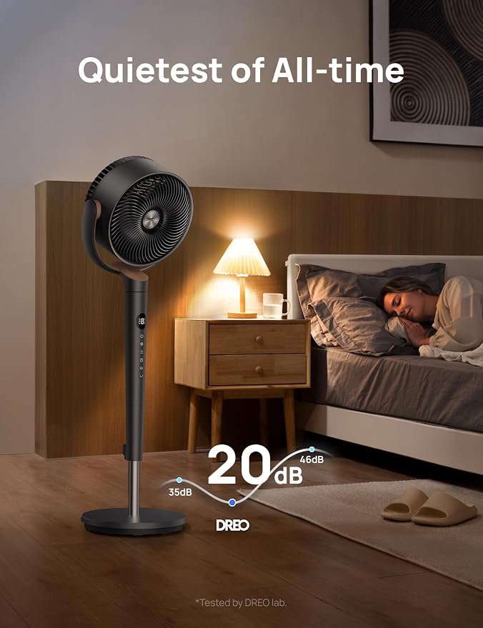 Fan for Bedroom, 120° Oscillating Standing Fans, Quiet Floor Fan with DC Motor, 100ft Pedestal Fans for Room, 9 Speeds, 4