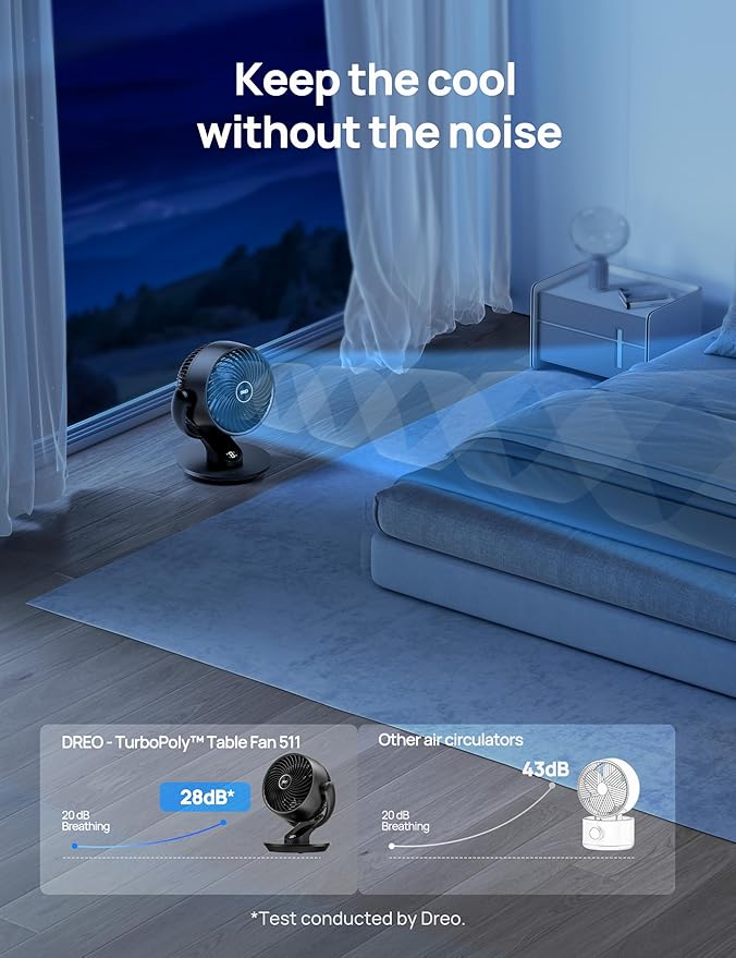 Fan for Bedroom, 13-Inch Oscillating Table Air Circulator Fan for Whole Room, 120° Tilt Adjustment, 28dB Ultra-Quiet, 70ft