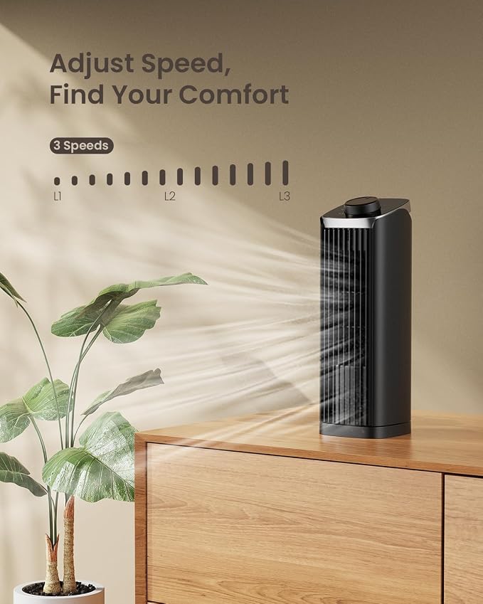 Fan for Bedroom, 13" Tower Fan, 3 Speeds Max 23ft/s, 70° Oscillating Desk Fan, Bladeless Standing Fan, Portable Fans