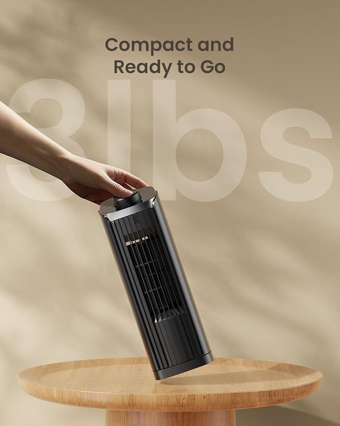 Fan for Bedroom, 13" Tower Fan, 3 Speeds Max 23ft/s, 70° Oscillating Desk Fan, Bladeless Standing Fan, Portable Fans