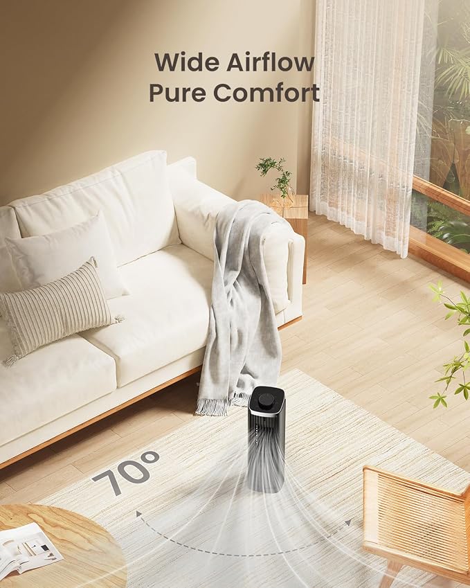 Fan for Bedroom, 13" Tower Fan, 3 Speeds Max 23ft/s, 70° Oscillating Desk Fan, Bladeless Standing Fan, Portable Fans