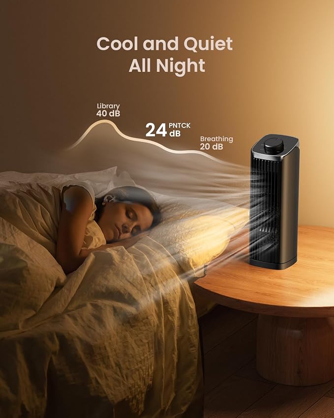 Fan for Bedroom, 13" Tower Fan, 3 Speeds Max 23ft/s, 70° Oscillating Desk Fan, Bladeless Standing Fan, Portable Fans