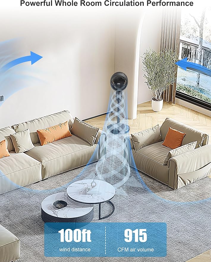 Fan for Bedroom, 70° Oscillating Standing Fans, Quiet Floor Fan, 100ft Pedestal Fans for Room, 6 Speeds, 3 modes,90° Manual
