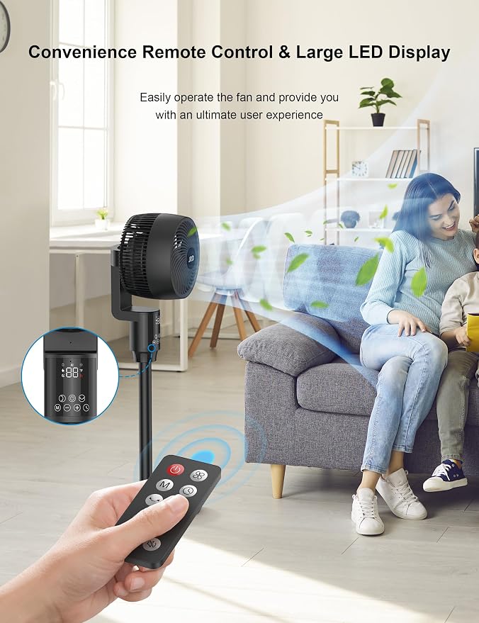 Fan for Bedroom, 70° Oscillating Standing Fans, Quiet Floor Fan, 100ft Pedestal Fans for Room, 6 Speeds, 3 modes,90° Manual