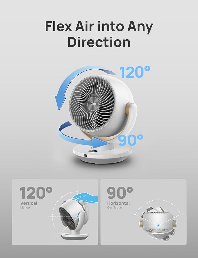 Fan for Bedroom, Desk Air Circulator Fans with Remote, 11 Inch Table Fan for Whole Room, 65ft Powerful Airflow, 120° Vertical