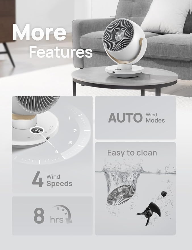 Fan for Bedroom, Desk Air Circulator Fans with Remote, 11 Inch Table Fan for Whole Room, 65ft Powerful Airflow, 120° Vertical