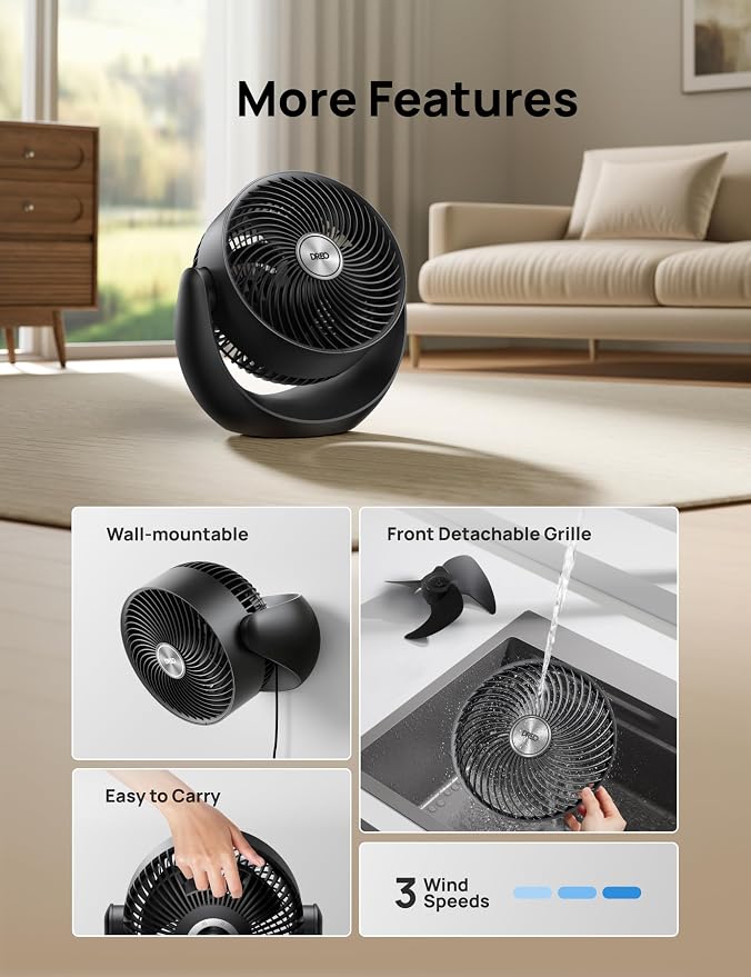 Fan for Bedroom, Floor fans for Whole Room, 40ft Strong Airflow, 120° Adjustable Tilt, 28db Low Noise, Quiet, 11 Inch, 3