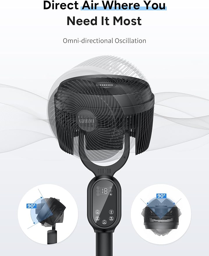 Fan For Bedroom, Pedestal Fans 90°+90° Smart Oscillating, Standing Fans for Home 12 Speeds, 4 modes, 12H Timer, Quiet Floor