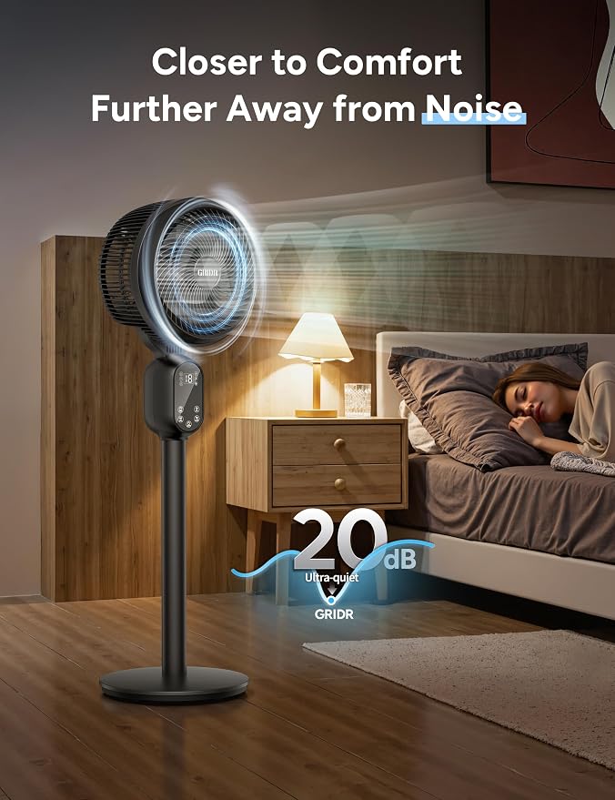 Fan For Bedroom, Pedestal Fans 90°+90° Smart Oscillating, Standing Fans for Home 12 Speeds, 4 modes, 12H Timer, Quiet Floor