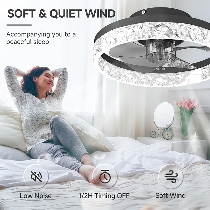 Fandelier Ceiling Fans with Light, 15.7in Low Profile Ceiling Fan with Light and Remote, 3000K-6500K Dimmable, alternate view