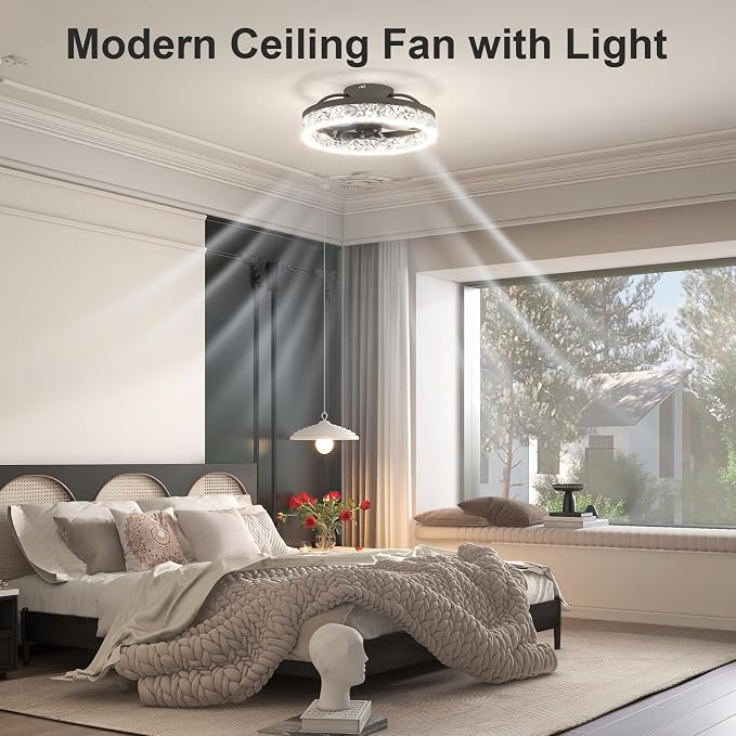 Fandelier Ceiling Fans with Light, 15.7in Low Profile Ceiling Fan with Light and Remote, 3000K-6500K Dimmable, alternate view