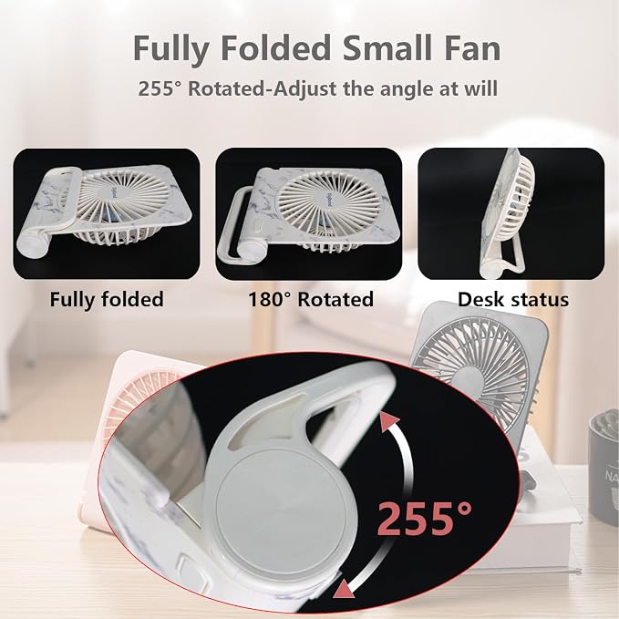 FanFamily USB Fan Small and Powerful 5in 4-Level Speed Rechargeable 5.1in Easy to Carry, alternate product view 4