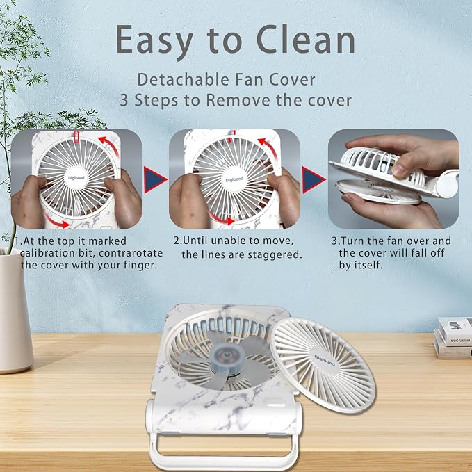 FanFamily USB Fan Small and Powerful 5in 4-Level Speed Rechargeable 5.1in Easy to Carry, alternate product view 5