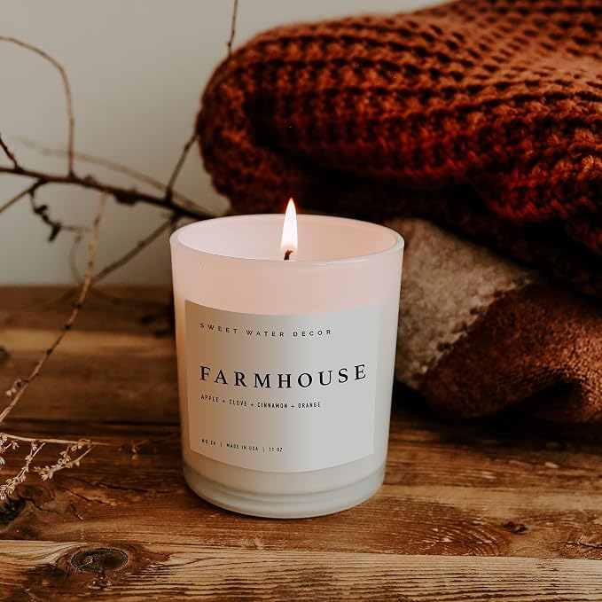 Farmhouse Candle | Autumn, Cinnamon, and Nutmeg, Fall Scented Soy Candles for Home | 11oz White Glass +, alternate product
